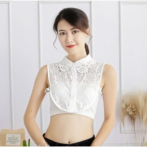 Idopy New Ladies White Lace Women Detachable Hollow Out Black Lace Fake Collar False Blouse Clothing