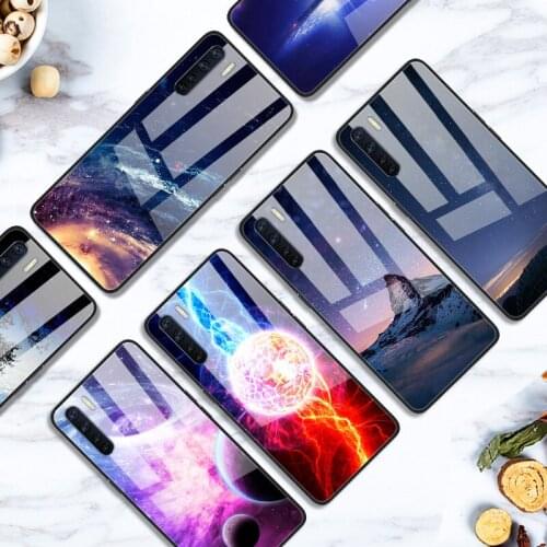 Case For OPPO A91 Back Phone Cover Black TPU Silicone Bumper With Tempered Glass