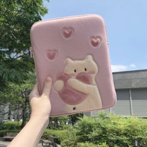 Bear Print Plush Ipad Sleeve Ipad Handbag Tablet Case Laptop Storage Bag for Mac Ipad Pro 9.7 11 13Inch Protective Cover 2021