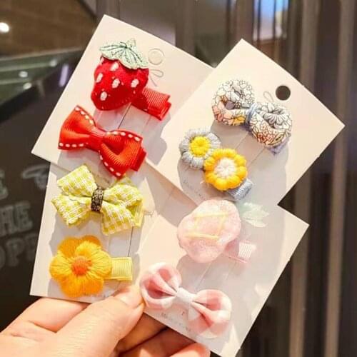 CN 2PCS/Set Cute Children Cartoon Bow Color Girl Baby Bangs Clip Girls Plaid Hair Accessories Set Child Barrettes Bb Clip Bow