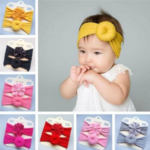 European and American childrens hair accessories two-piece match core flower baby hair accessories super soft nylon donut baby hair band cute ball hair accessories set