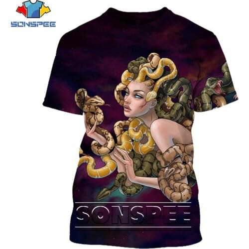 SONSPEE Power Sexy Medusa Shirt 3D Printing Men Womens Summer Fashion Snake Girl Harajuku Man Oversize Tshirt Kids Tshirts Top