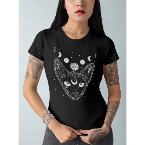 Halloween cat and moon gothic t-shirt women 100% Cotton funny grunge O-Neck hipster street style Fashion unisex tee top tshirt