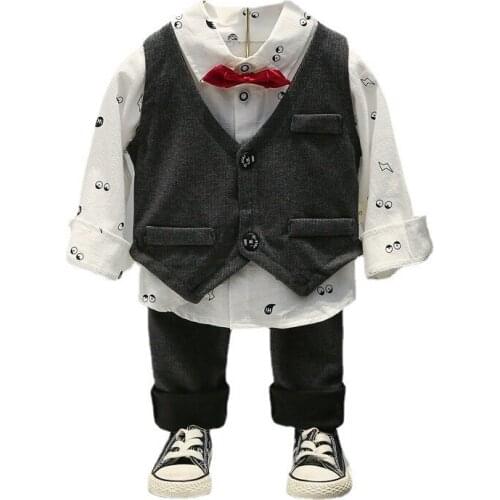 Cotton Spring Autumn Baby Boys Clothes Children Printed Shirts Vest Jacket Pants 3Pcs/sets Outfit Kid Fashion Toddler Tracksuits