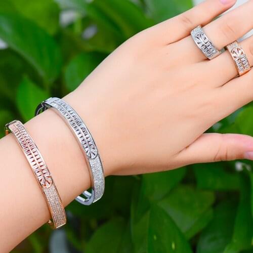 Kellybola Jewelry Gorgeous Bangle Ring Set Trendy Fashion Women Wedding Engagement Lover Sister Friend Gift Trendy Jwellery sets