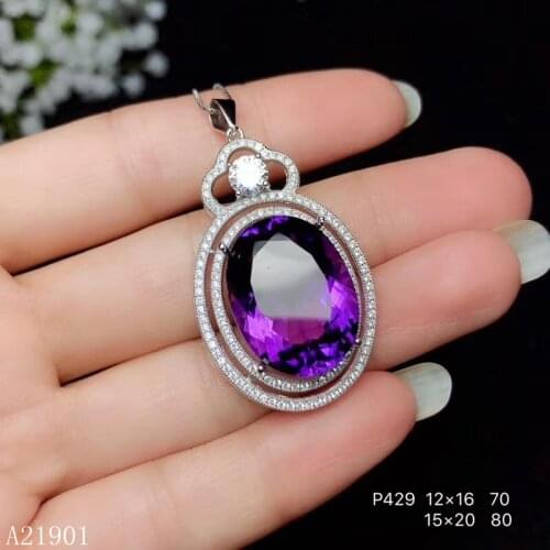 KJJEAXCMY boutique jewelry 925 Silver-inlaid Natural Amethyst Jewelry Ladys Necklace Pendant