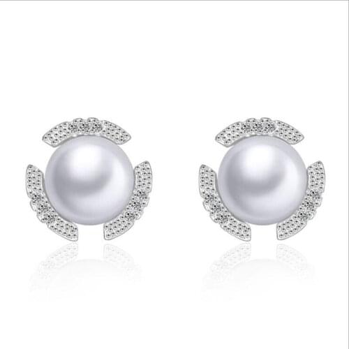 KOFSAC New Fashion 925 Sterling Silver Stud Earring Simple Exquisite CZ Flower Pearl Earrings For Women Jewelry Sweet Girl Gifts