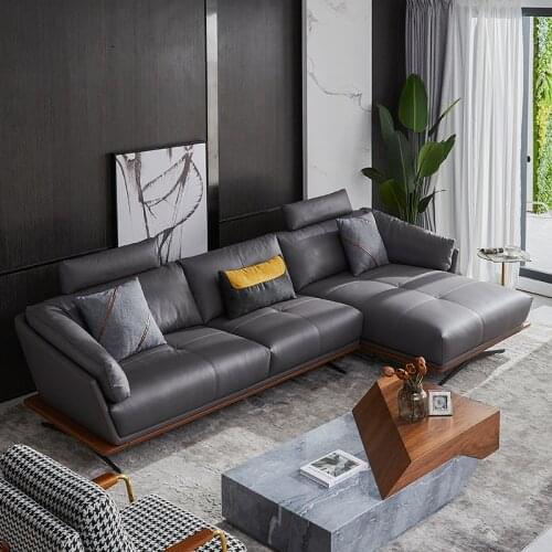 Nordic leather sofa simple modern Italian net red living room small apartment minimalist corner leather art sofa combination