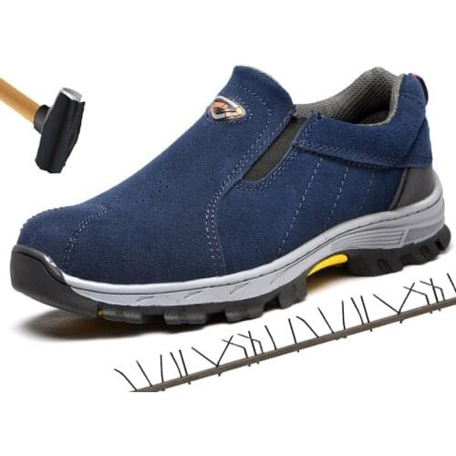 Plus Size Mens Breathable Outdoor Cow Suede Leather Steel Toe Work Boots Shoes Men Anti-slip Puncture Proof Safety Shoes