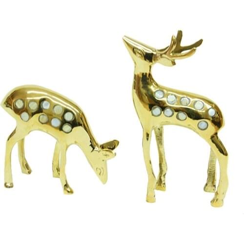 Trinket Roe Set of 2 Pearlescent Brass Miniature Gift Ornament High Quality Durable Material Decorative Exquisite Handmade