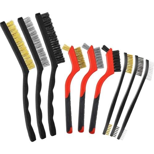 9-piece wire brush set arc scraper Mini double head wire brush Brass / stainless steel / nylon scraper for rust, dirt and paint