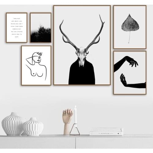 Antlers Forest Leaf Abstract Woman Hand Wall Art Canvas Painting Nordic Posters And Prints Wall Pictures For Living Room Decor