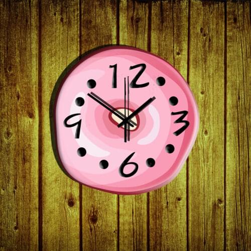 Pink Doughnut Shape Boys And Girls Cartoon Wall Clocks Home Decor Hanging Bedroom Wall Clock 14inchs