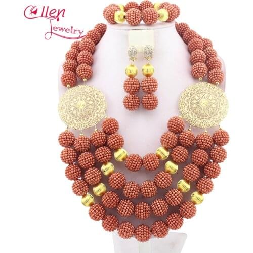 Nigerian Wedding African Beads Rushed Classic Women Croal Jewelry Sets New Arrived Nigeria Set Necklace Africa Beads W11196