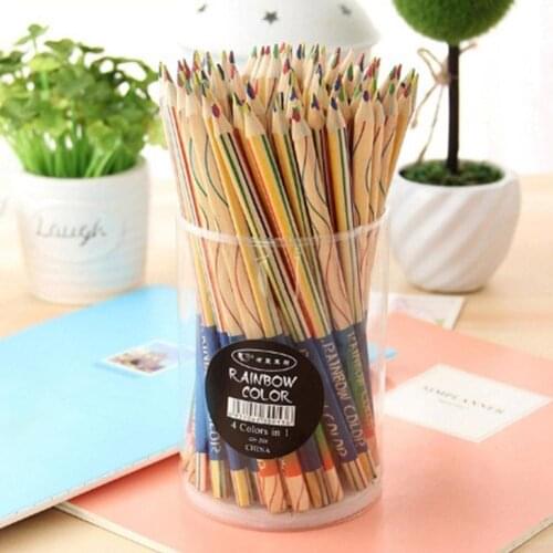 New 1/4Pcs Rainbow Pen With Core Cute Pencil 4 In 1 Colored Wooden Pencil Rainbow Color For Kid School Graffiti Drawing Painting