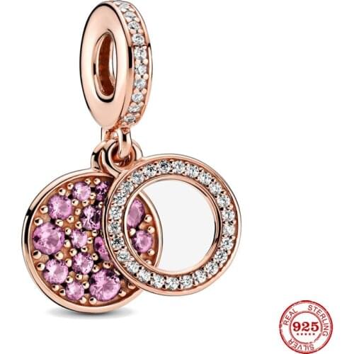 New Original Rose Gold Pink Pave Dangle diy Bead Fit European Pandora Charms Bracelet Bangles Diy Jewelry P142-R Fen