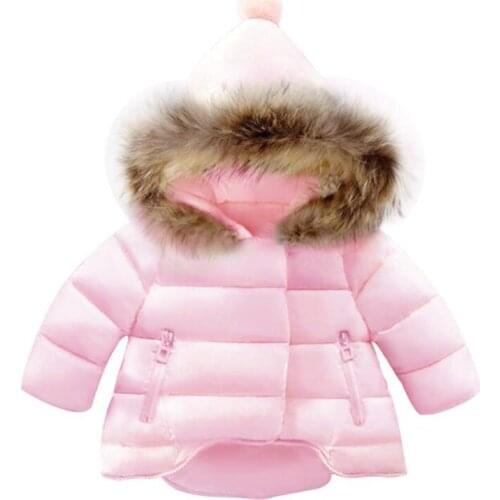 Baby Girls Hooded Coat Kids Thickening Cotton-padded Outerwear Big Fur Hooded Warm Parkas for New Year Winter Children Clothes