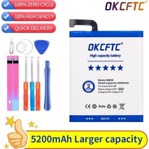 OKCFTC Original Phone Battery BM39 For Xiaomi Mi 6 Mi6 5200mAh High Capacity Replacement Battery Free Tools Retail Package