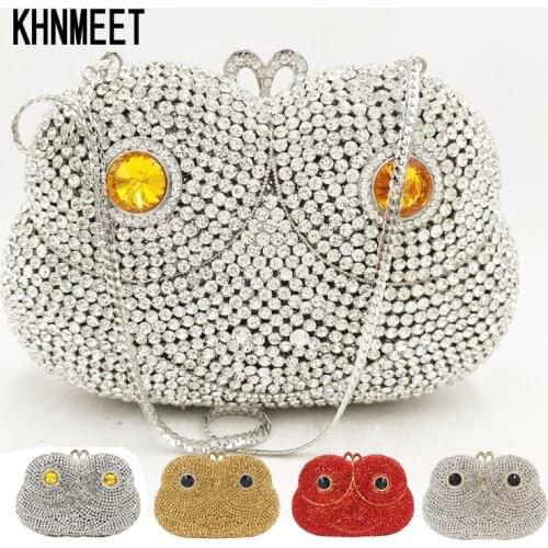Dazzling Silver Women Crystal Clutch Purses Animal Evening Bags Bridal Diamond Minaudiere Handbags Ladies Party Bag SC618