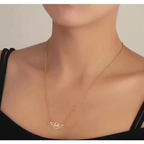 Stainless Steel Flying Eagle Pendant Necklaces for Women Spread Wings Choker Trendy Wing Jewelry Gift