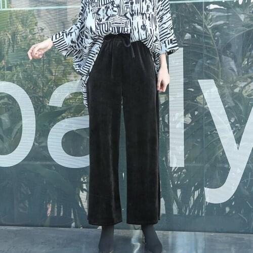 Pleated Pants Fashion New Women Elastic Waist Pocket 2020 Autumn High Waist Elegant Minority Full Length Pants