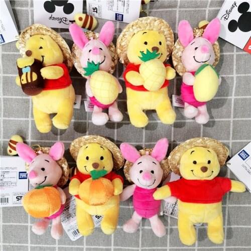Disney Cartoon Plush Pendant Figure Model Cute Disney Straw Hat Honeypot Winnie The Pooh Plush Dolls Toys Keychain Girls Gifts