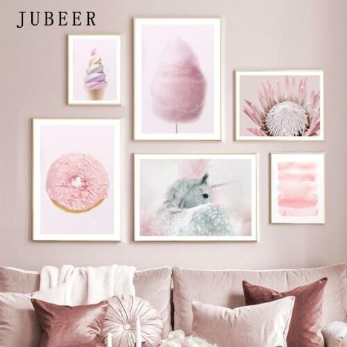Scandinavian Style Pink Poster Pictures Sunflower Canvas Painting for Girl Room Wall Art Posters on The Wall Bed Room Decoration