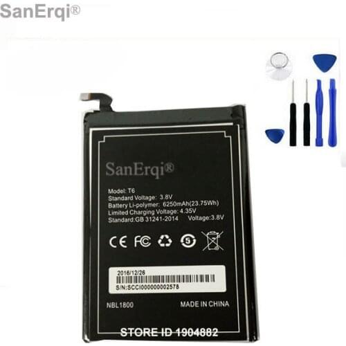 SanErqi For DOOGEE T6 Battery 6250mAh New Replacement accessory accumulators For DOOGEE T6 PRO Smart Phone With Free Tools