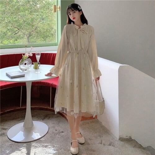 Fleece-Lined Thickened Chiffon Long-Sleeved Dress Waist Slimming