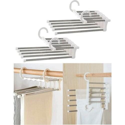 5 In 1 Pant Rack Stainless Steel Clothes Hangers Wardrobe Magic Trouser Hangers Multifunctional Space Saving Scarf Hangers