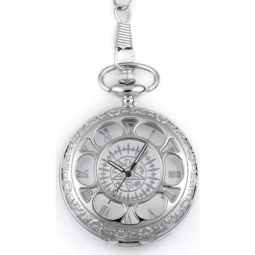 Vintage silver Black Butler Fashion quartz Hollow out Modern hours Necklace pocket watches gift