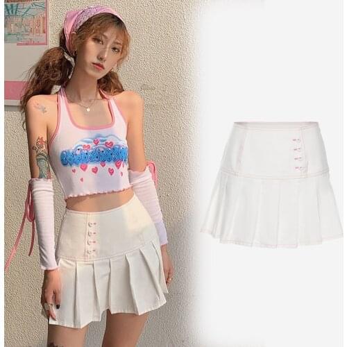 Fashion Maiden Solid Color Vintage Chic Skirt Ladies Midi Skirts Sexy Girl High Waist Pleated Cute Sweet Girls Street Y2K Dress