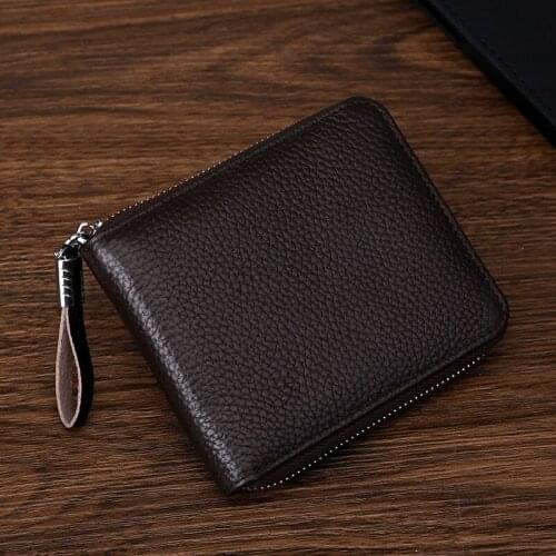 2020 Hot Genuine leather money clip for men Short Zipper mens leather wallet Small Mens wallet Square Solid Coin Card wallet