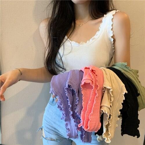 Gkfnmt Knitted Vests Women Top O-neck Solid Tank Fashion Female Sleeveless Casual Tops 2020 Summer Knit Woman Shirt Gilet