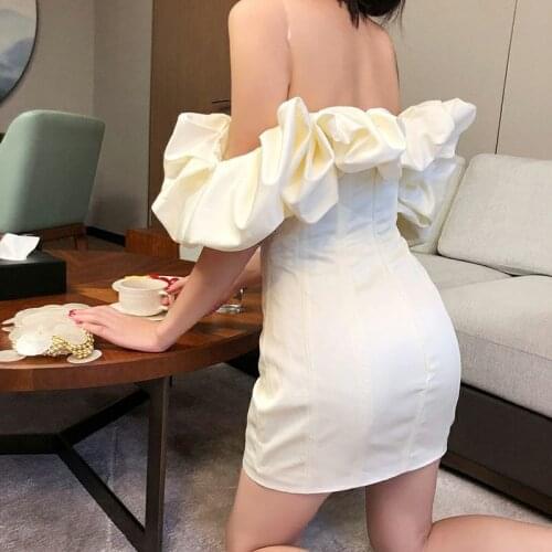 Off-Shoulder White French Retro Dress 2021 New Spring and Summer Waist Slimming Elegant Dress
