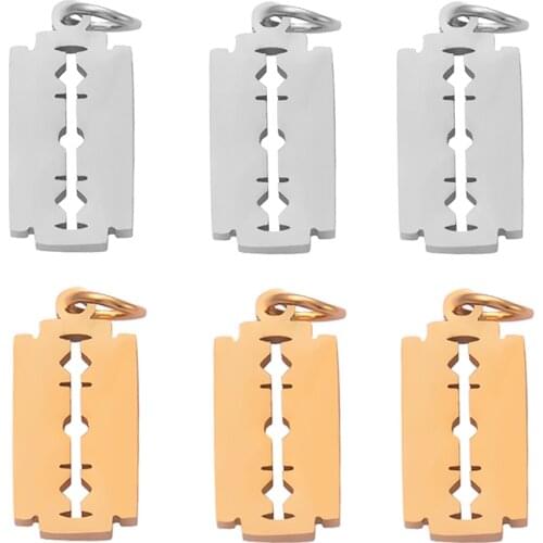 10 pcs Wholesale Stainless Steel Razor Blades Shaver Shape Charms Men Stamping Blank Dog Tags Rectangle Pendant Jewelry