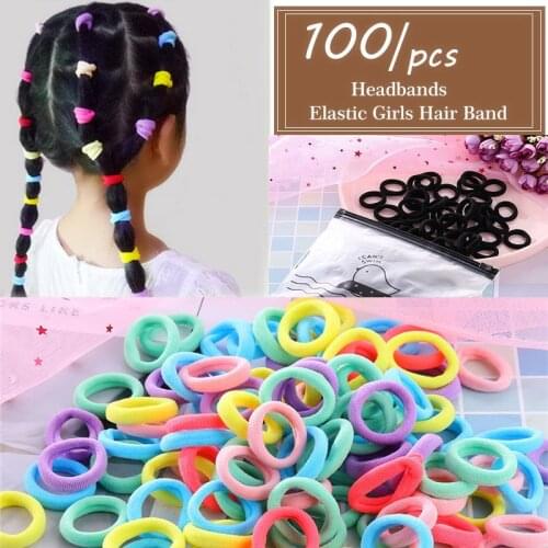 100 pcs/Lot Girls Black Colorful Nylon Elastic Hair Bands Children Ponytail Holder Rubber Bands Headband Women Hair Accessories