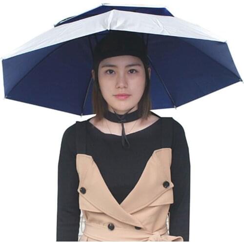 2 Pieces Fishing Umbrella Hat Hiking Beach Camping Headwear Cap Foldable Sunscreen Shade Head Umbrella