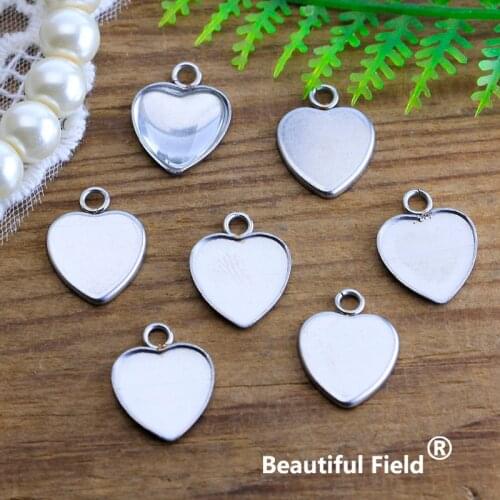 Stainless Steel 25pcs Fit 12mm Cabochon Settings Heart Cameo Base Blank Tray