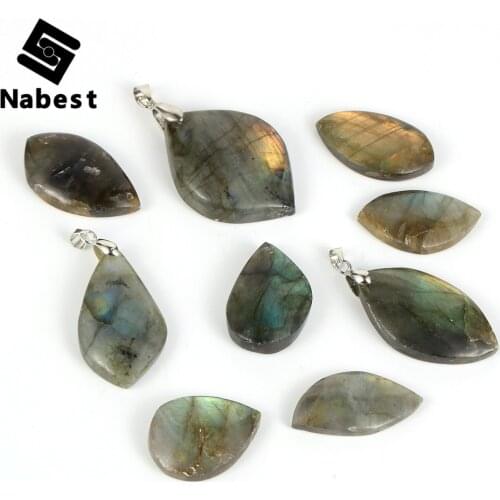 26-35m Natural Labradorite Irregular Moon Stone Charm Pendant No Hole/With Hole DIY Jewelry Neckalace Earring Making