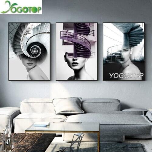 Abstract Figure Nordic Wall Art 5D DIY Diamond Painting Spiral Stair For Living Decor Embroidery Mosaic Girls Women 3pcs ML946