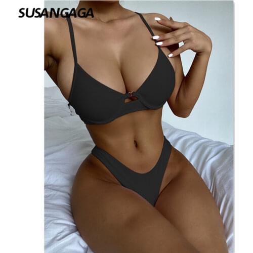Push Up Bikini 2021 Womens Swimsuit High Waist Swimwear Women Sexy Bathing Suits Solid Biquini Thong Set Summer Beachwear New