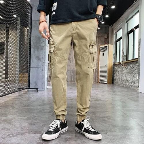 Cargo pants 2021 spring and autumn new mens casual pants Korean style popular slim trousers youth multi-pocket overalls