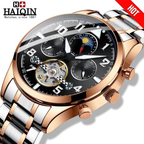 HAIQIN Mens watches top brand luxury mechanical Fashion watches Business watch men wristwatch Gold reloj hombres tourbillon 2019