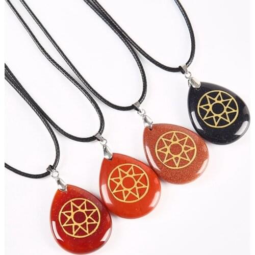 Ishtar star mesopotamian reiki symbols Pendant long necklace men Women natural crystal Water droplets Jewelry