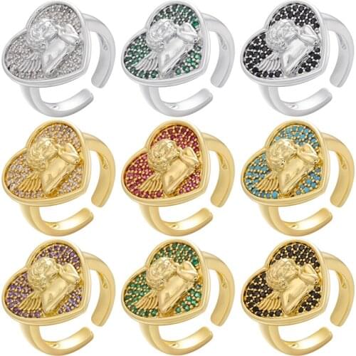 ZHUKOU NEW Heart shape Angel Cupid Ring for women gold Chunky opening Rings Thick Gold Stack Fashion jewelry wholesale VJ152