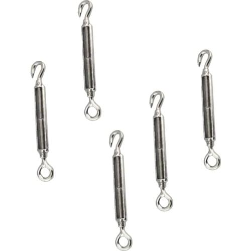 Stainless Steel Hook & Eye Turnbuckle Tighten Wire Rope Tool, Pack Of 5, 97mm
