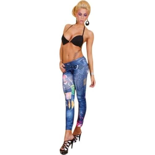 ML7510 Promotion Stylish Capris Chic Pattern Stretch Leggings Pants Printed Women Jeans Pants Black Blue