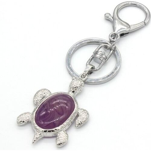 Trendy-beads Unique Silver Plated Tortoise Shape Stripe Purple Agates Pendant with Buckle Circle Jewelry