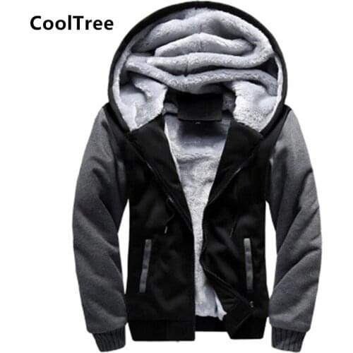 CoolTree Men Fleece Jackets Autumn Winter Plus Velvet lining Thick Warm Hooded Coats Male Patchwork Zipper Outerwear EU Size 5XL